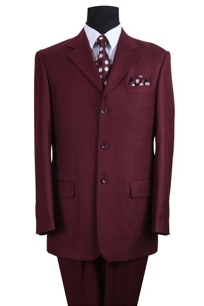 Mens 3 Button Texured Classic Fit Pleated Pant Suit in Burgundy