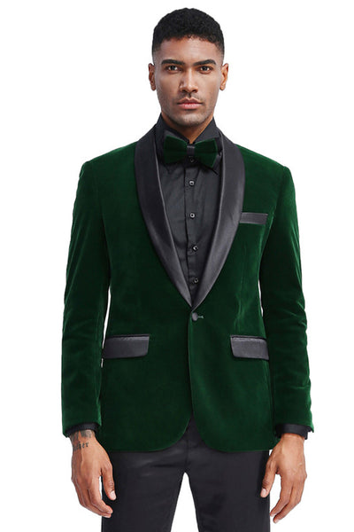 Men's Slim Fit Shawl Lapel Velvet Wedding & Prom Tuxedo Jacket in Hunter Green