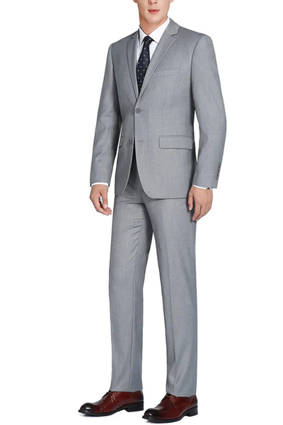 Mens Basic Two Button Slim Fit Suit with Optional Vest in Light Grey