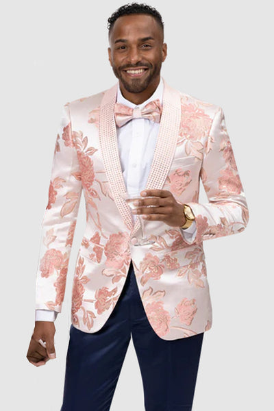 Mens Modern Pink Satin Paisley Prom Tuxedo Dinner Jacket