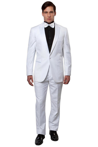 Men's Slim Fit One Button Peak Lapel Wedding Tuxedo in White