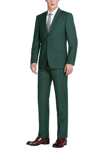 Mens Basic Two Button Slim Fit Suit with Optional Vest in Hunter Green