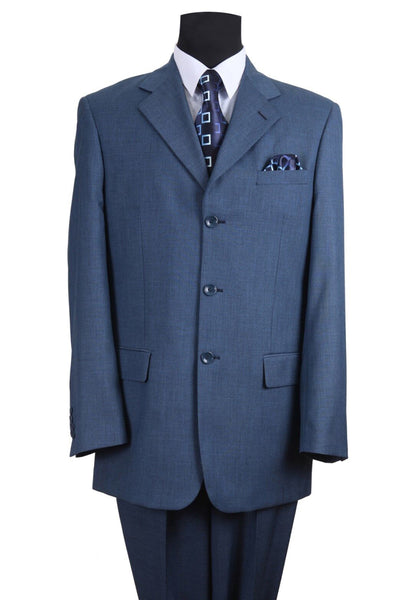 Mens 3 Button Texured Classic Fit Pleated Pant Suit in Blue