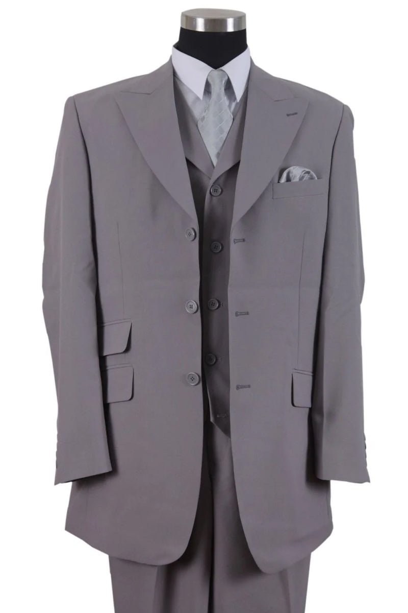 Mens 3 Button Vested Wide Peak Lapel Fashion Suit in Grey ...