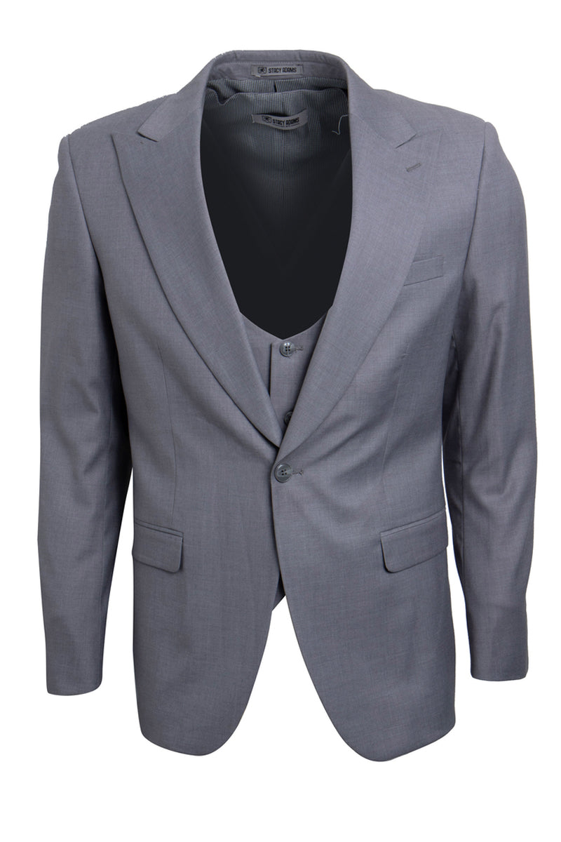 Men's Vested One Button Peak Lapel Stacy Adams Suit in Light Grey