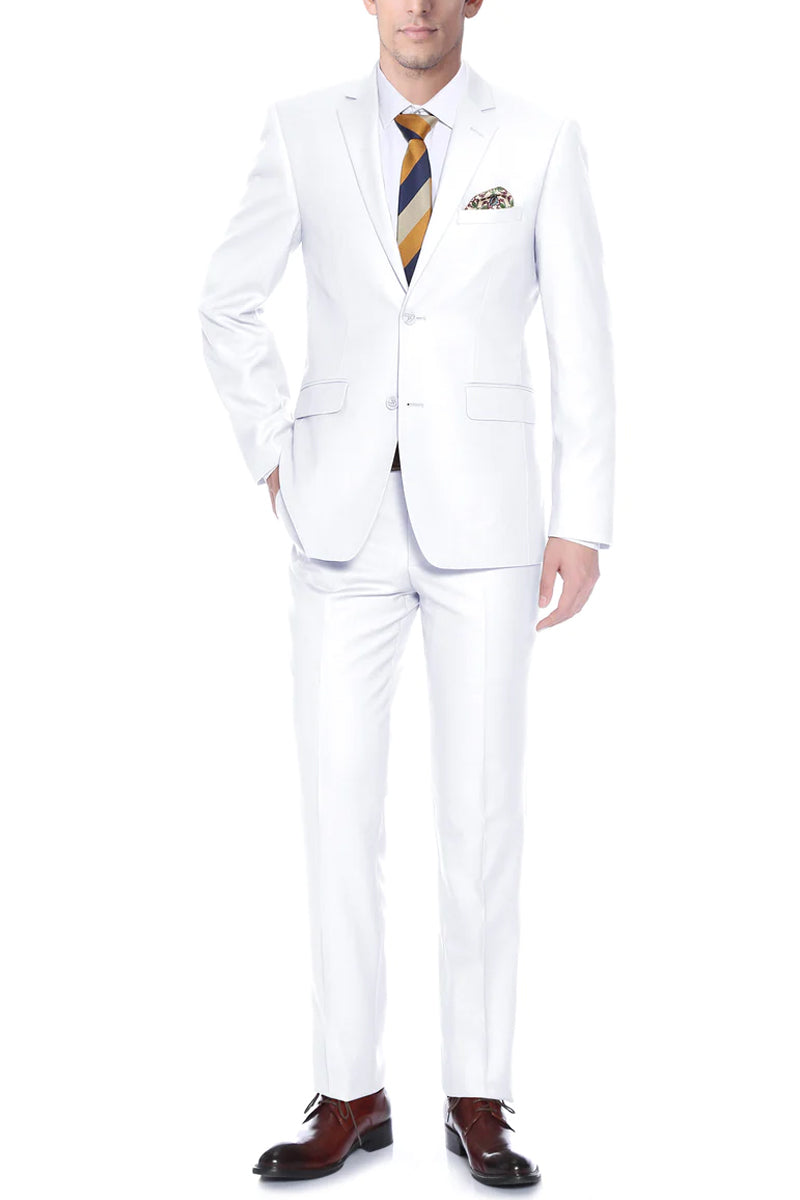 Mens Basic Two Button Classic Fit Suit in White – SignatureMenswear