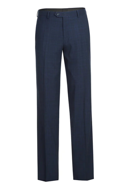 Mens Classic Fit Two Button Suit in Dark Blue Windowpane Plaid Check