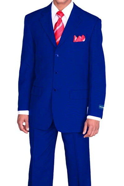 Mens 3 Button Classic Fit Poplin Suit in Royal Blue