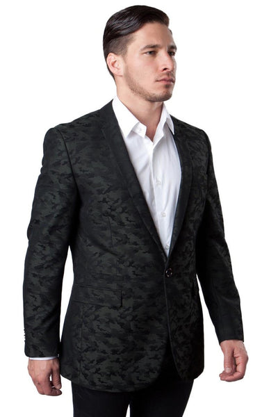 Men's One Button Camo | Camouflage Sports Coat in Dark Green 