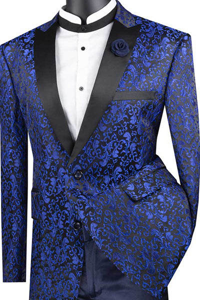 Mens Paisley Embroidered Regular Fit Sport Coat Tuxedon in Blue