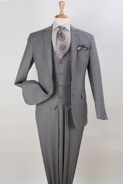 Mens Two Button Slim Fit Scoop Vested Suit in Light Grey