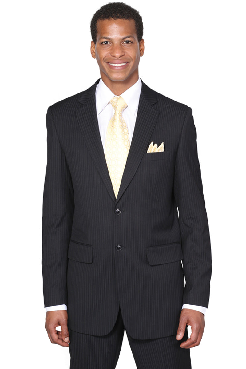 Mens 2 Button Modern Fit Smooth Tonal Pinstripe Business Suit in Black