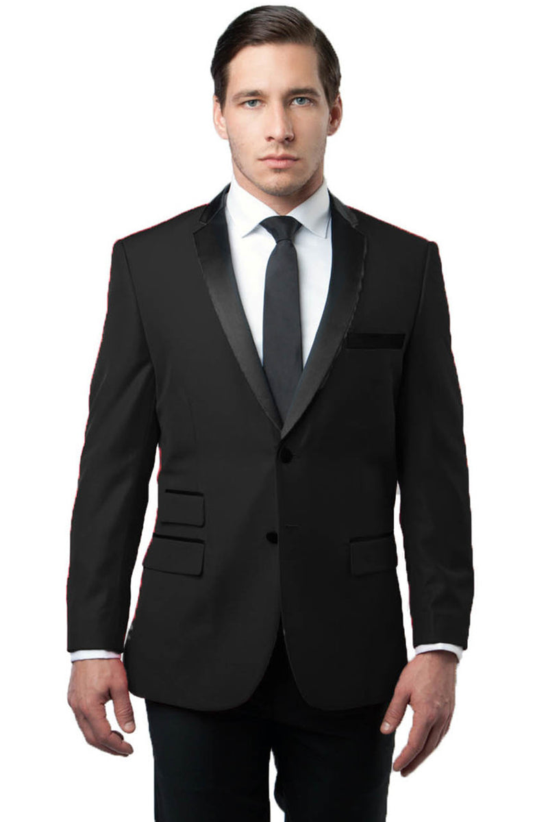Men's Slim Fit Two Button Notch Lapel Tuxedo Jacket in Black