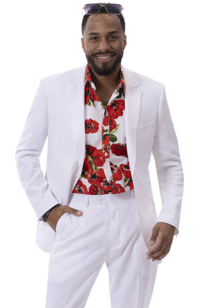 Men's Modern Fit Casual Summer Linen Suit in White