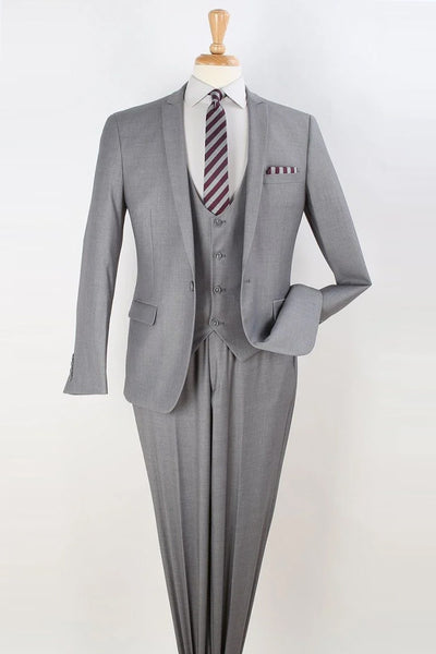 Mens One Button Slim Fit Vested Peak Lapel Skinny Suit in Light Grey