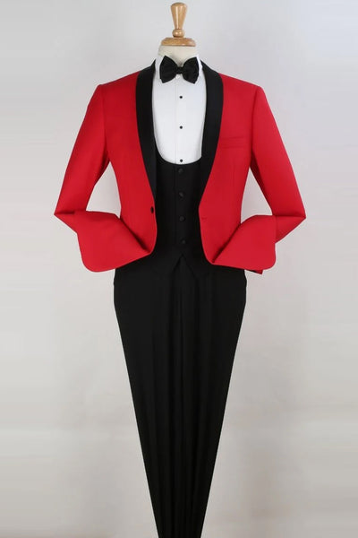 Mens 1 button Scoop Vested Shawl Tuxedo in Red