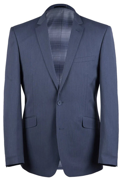 Mens Basic Two Button Slim Fit Suit in Midnight Blue Birdseye