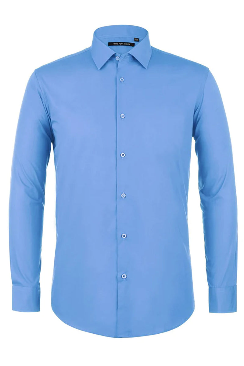 Mens Slim Fit Spread Collar Dress Shirt in Light Blue – SignatureMenswear
