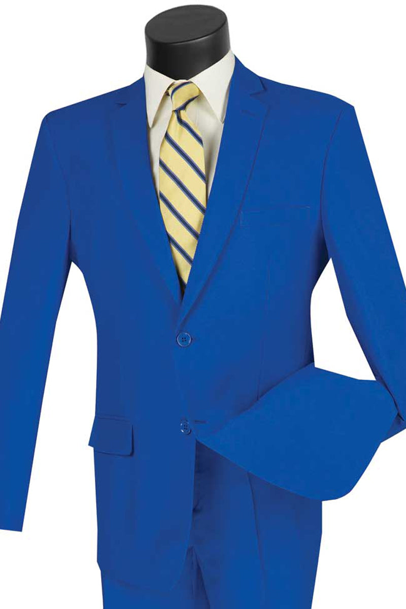 Mens 2 Button Slim Fit Poplin Suit in Royal