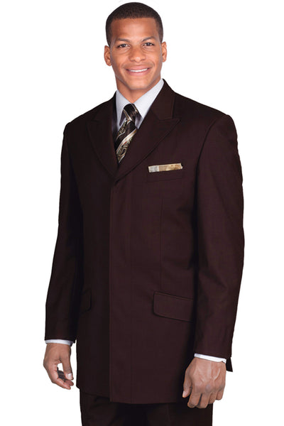 Mens Hidden Button French Front Wide Peak Lapel Suit in Brown