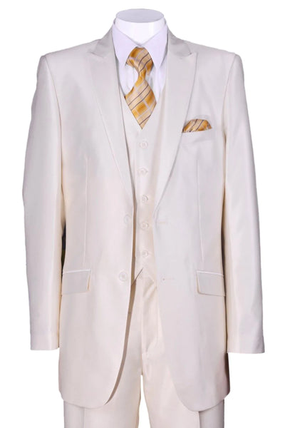 Mens 2 Button Vested Slim Fit Shiny Sharkskin Suit in Ivory Cream