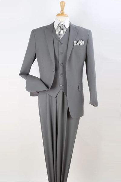 Mens Classic Fit Vested Two Button Pleated Pant Suit in Light Grey
