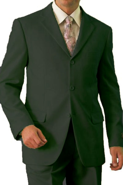 Men's Basic Three Button Poplin Suit in Dark Olive Green