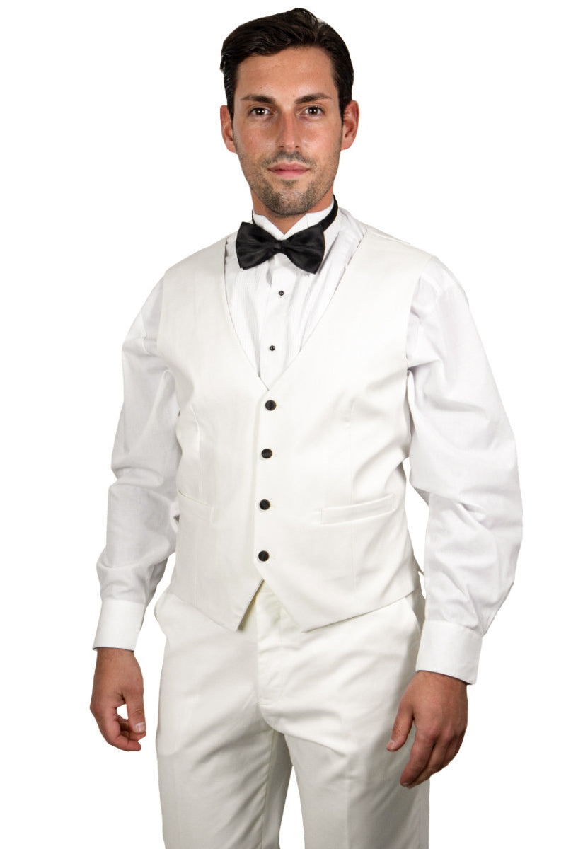 Men's Stacy Adams Vested One Button Shawl Lapel Tuxedo in Ivory