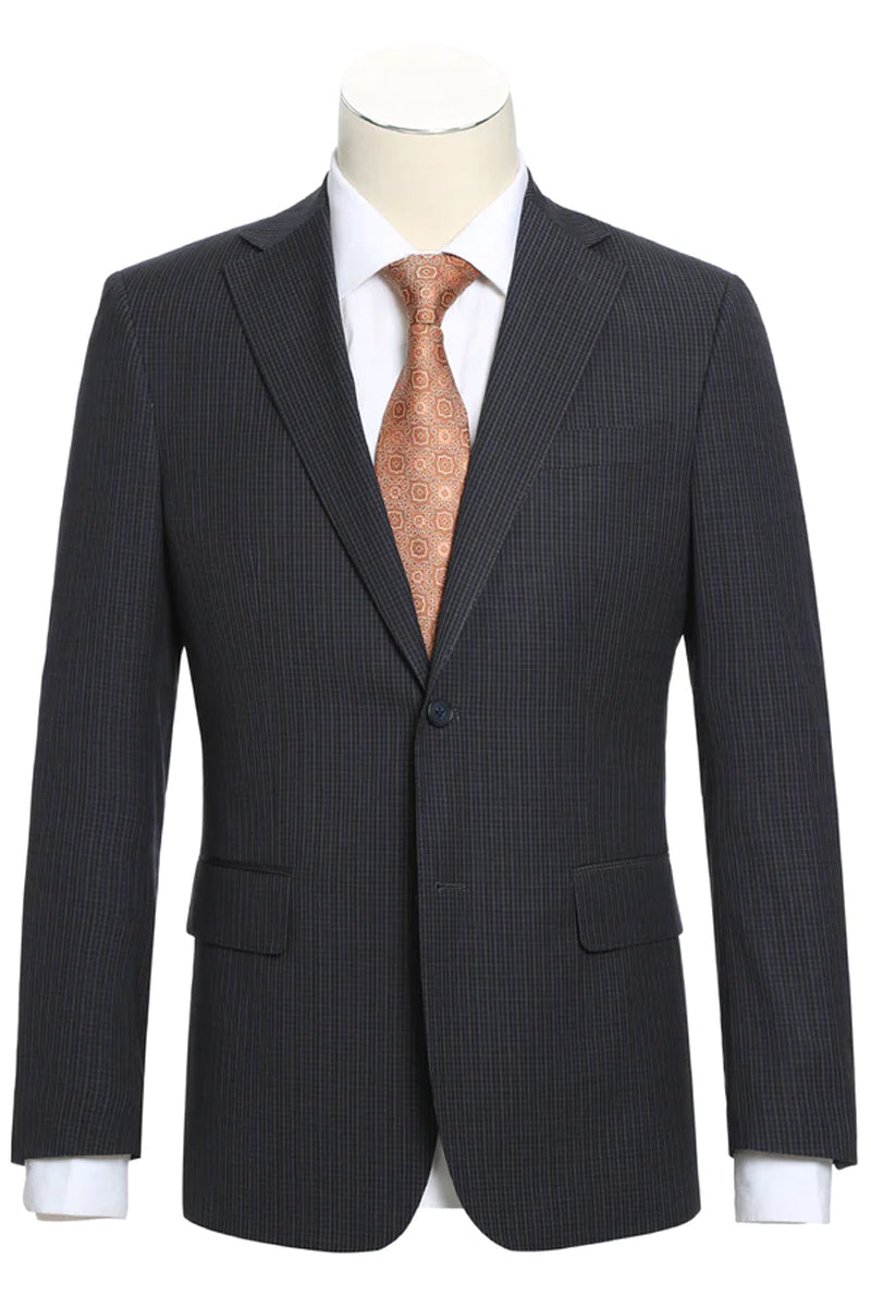 Mens English Laundry Two Button Slim Fit Suit in Grey Blue Check Plaid