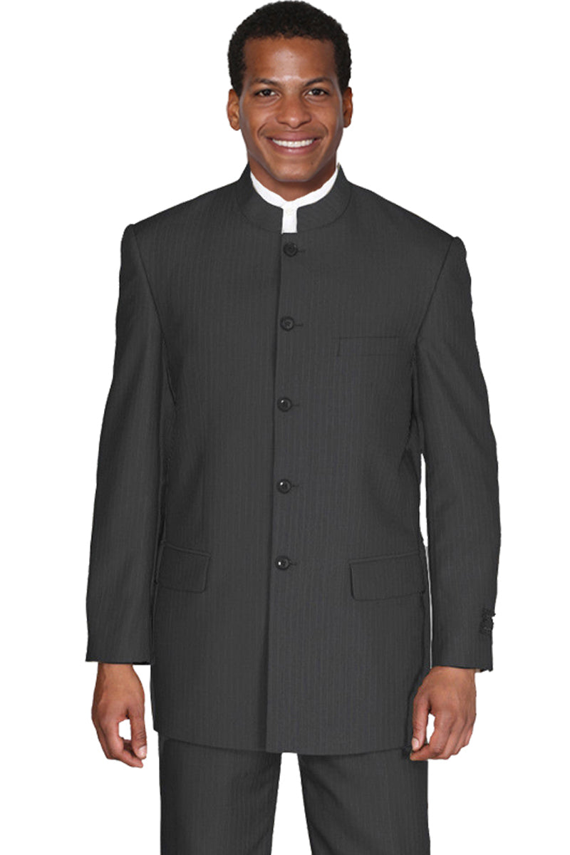 New Men's 2 Pc Mandarin Collar/ Nehru Church Pastor Suit Solid Color