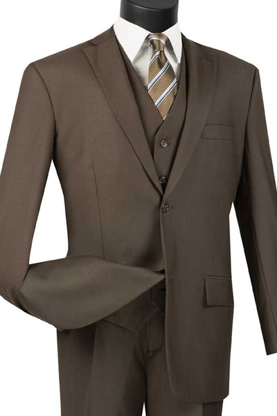 Mens Basic 2 Button vested Suit in Brown
