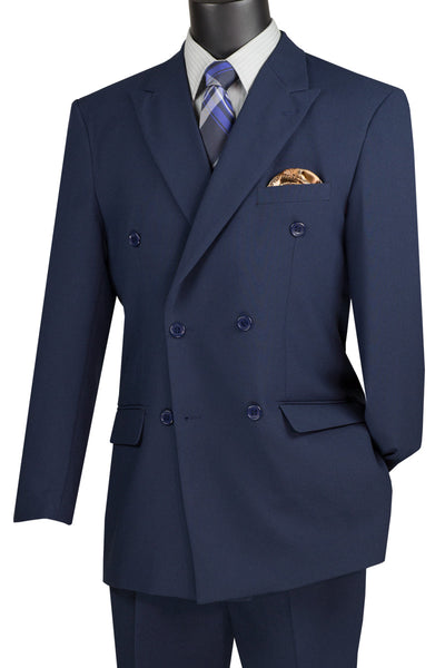 Mens Classic Double Breasted Poplin Suit in Navy Blue Blue