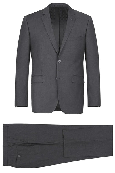 Mens Basic Two Button Slim Fit Suit with Optional Vest in Dark Grey