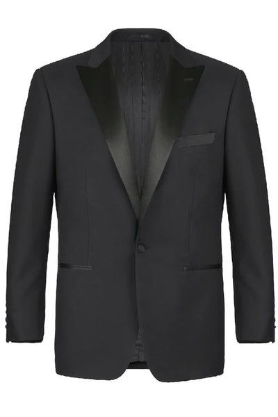 Mens Traditional One Button Classic Fit Peak Tuxedo in Black