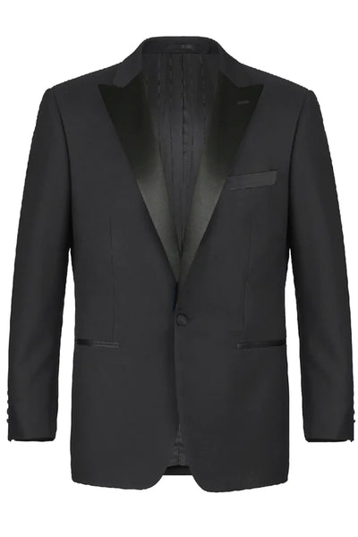 Mens Traditional One Button Slim Fit Peak Tuxedo in Black