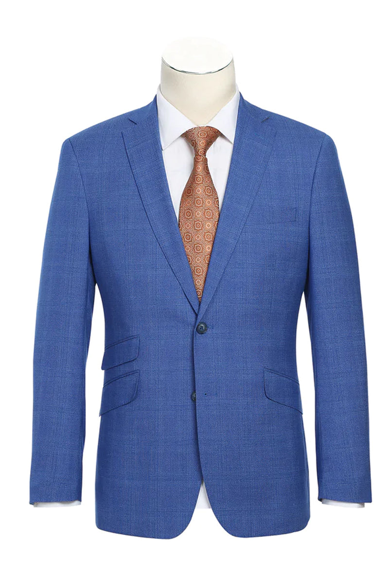 Men's Blue Plaid Slim Fit 2-button Flap pockets Suit main image 1