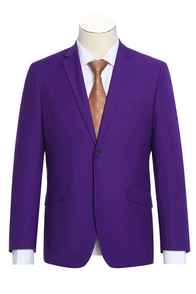 Mens Basic Two Button Slim Fit Suit in Purple