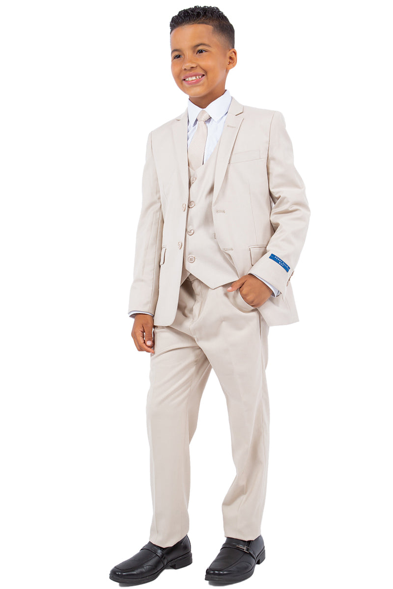 Perry Ellis Vested Boy's Wedding Suit in Tan