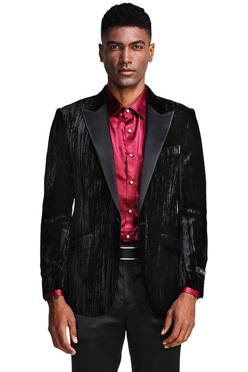 Men's Textured Velvet Prom Tuxedo Jacket in Black