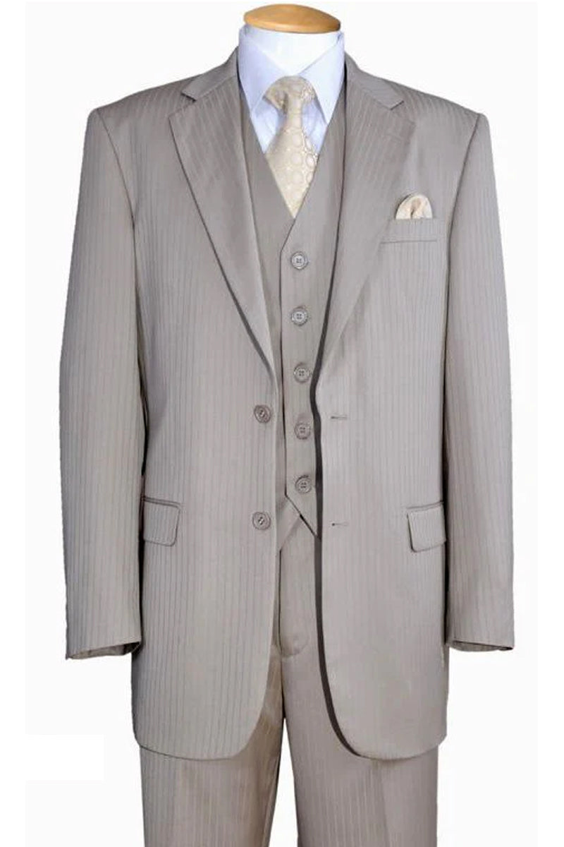 Mens 2 Button Vested Wool Feel Tonal Pinstripe Suit in Tan