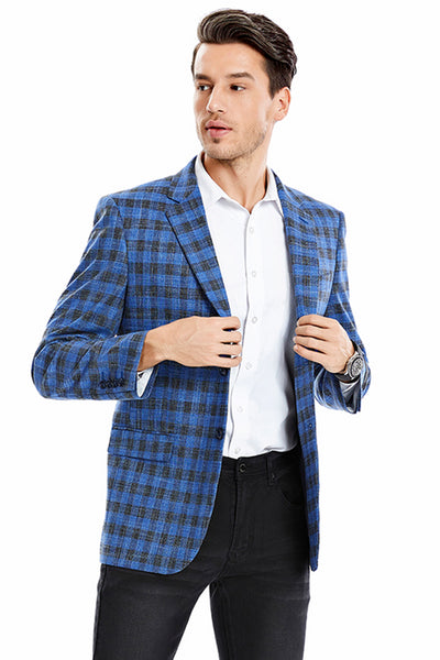 Men's Two Button Slim Fit Business Casual Sport Coat in Indigo Blue