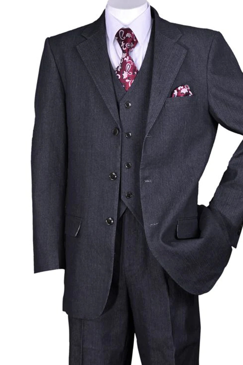 Mens 3 Button Vested Denim Jeans Suit in Black