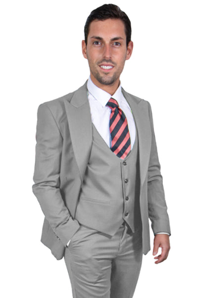 Men's Vested One Button Peak Lapel Stacy Adams Suit in Light Grey