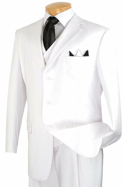 Mens Three Button Classic Fit Vested Suit in White