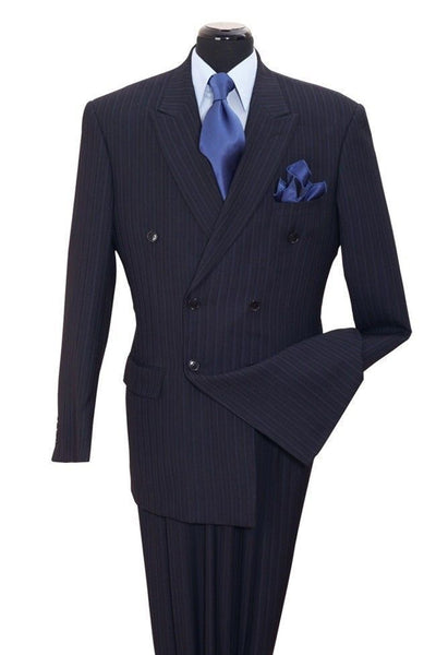 Mens Classic Double Breasted Smooth Pinstripe Suit in Navy