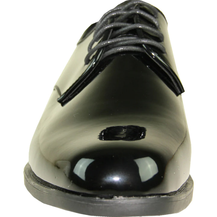 Mens Classic Plain Square Toe Shiny Patent Tuxedo Dress Shoe in Black 10.5W / Black