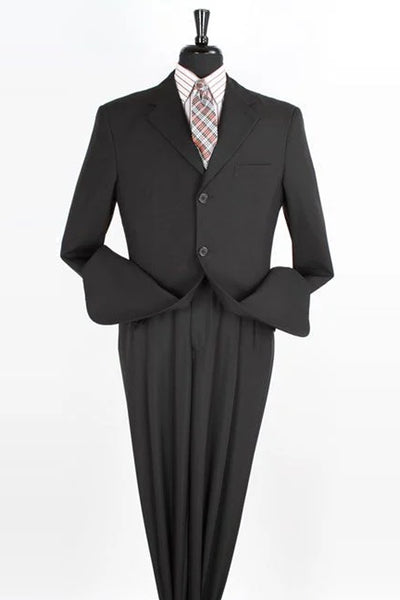Mens Classic Fit Three Button Poplin Two Piece Suit in Black