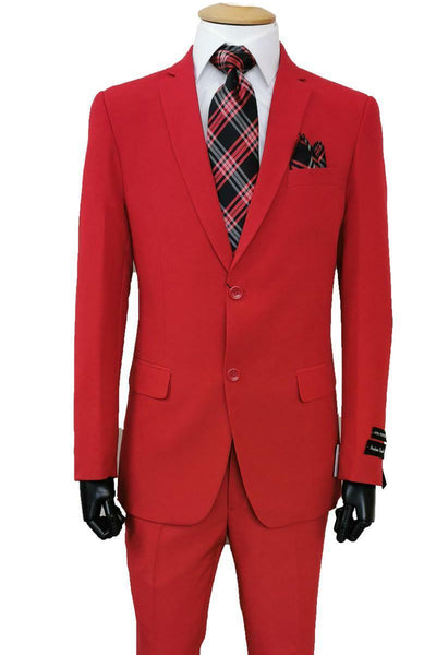 Mens 2 Button Slim Fit Poplin Basic Suit in Red