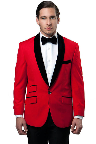 Men's One Button Velvet Shawl Collar Tuxedo Jacket in Red