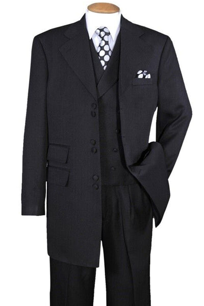 Mens Double Button Vested Fashion Zoot Suit in Black